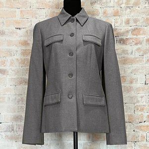 Liz Claiborne Grey Single Breasted Dress Jacket Top Stitching